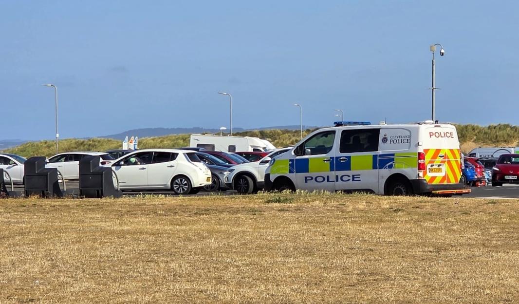 Police van at Seaton Carew Beach, Hartlepool.