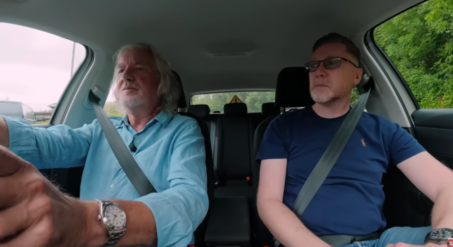 James May driving a car with an instructor.
