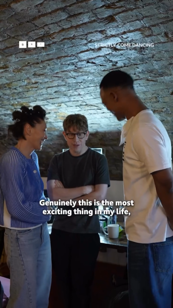 Johannes Radebe, Emma, and Josh in a video discussing his new role as Strictly host.