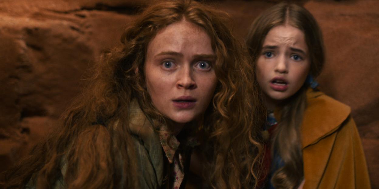 Sadie Sink as Max Mayfield and Nell Fisher as Holly Wheeler in Stranger Things: Season 5.
