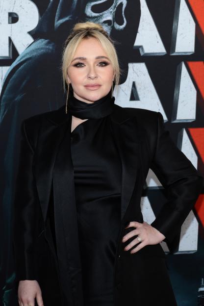Hayden Panettiere attends the world premiere of Paramount's "Scream VI" in a black dress and coat.