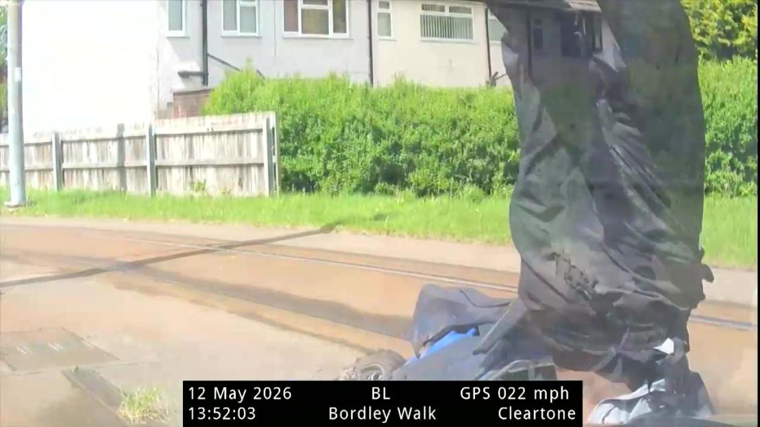 An e-bike rider falls onto tram tracks after being rammed by a police Tactical Vehicle Intercept Unit.