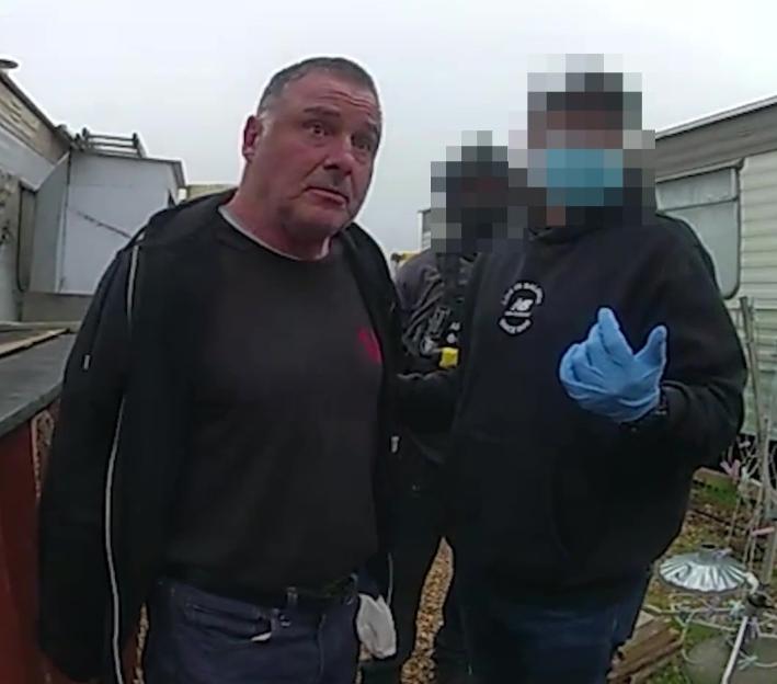 Screen grab from body-worn video of Thomas McKenna's arrest at his caravan.