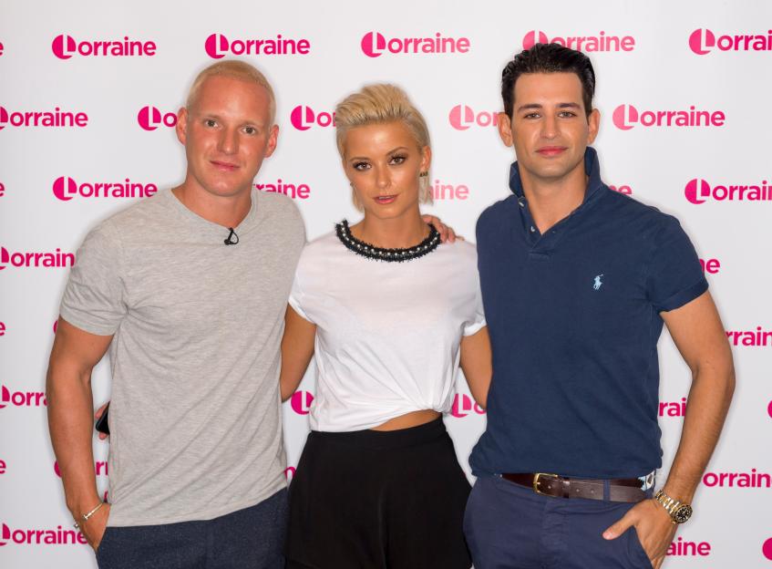 Jamie Laing, Olivia Bentley, and Ollie Locke posing for a photo.