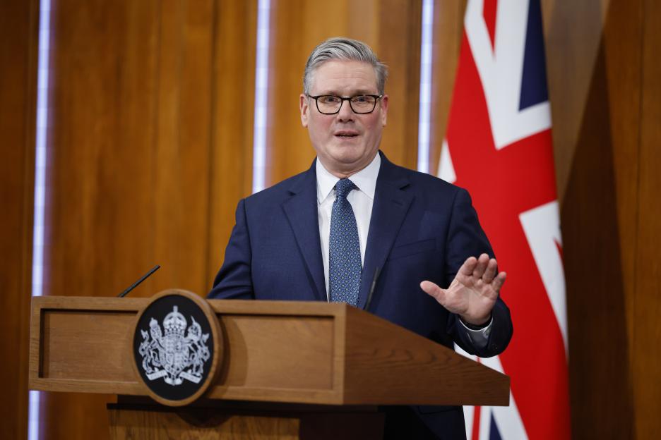 UK Prime Minister Keir Starmer at a press conference on the situation in the Middle East.