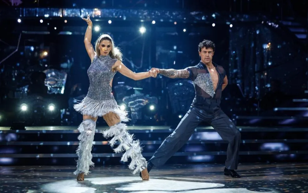 Delta Goodrem and Kai Widdrington perform on Strictly Come Dancing.