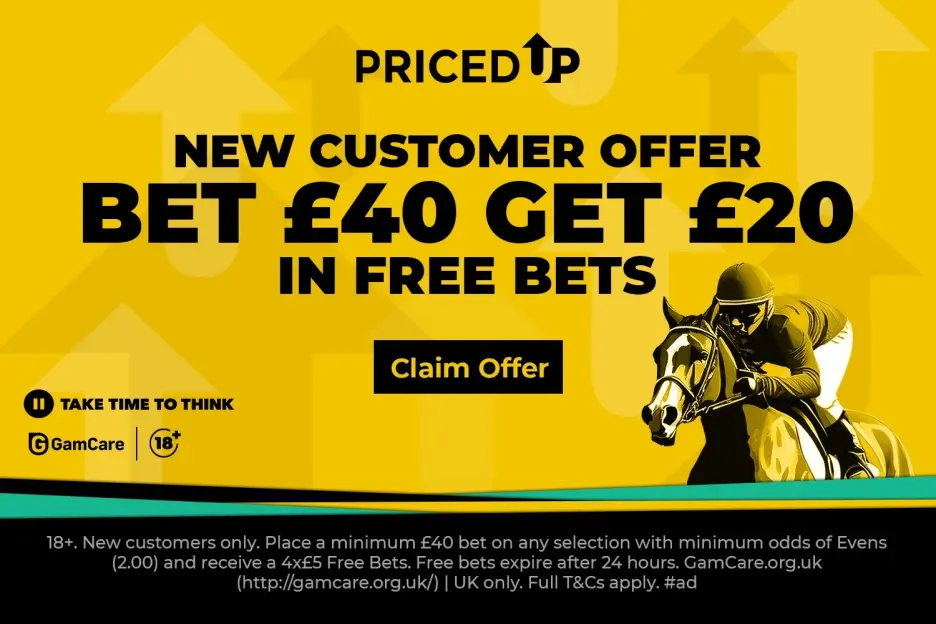 Claim £20 in Free Horse Racing Bets When You Wager £40 with PricedUp!