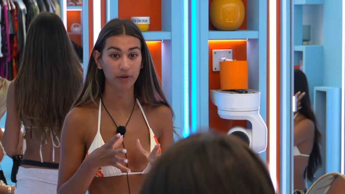 Priya from Love Island looking upset after a secret snog with Lorenzo.