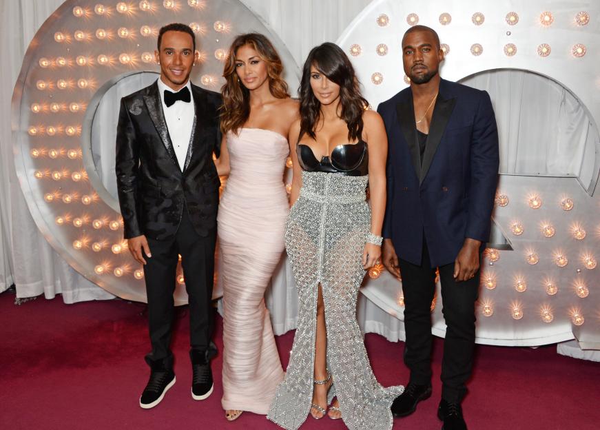 Lewis Hamilton, Nicole Scherzinger, Kim Kardashian and Kanye West at the GQ Men Of The Year Awards.