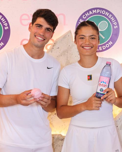 Tennis players Carlos Alcaraz and Emma Raducanu attend the Pre-Wimbledon event for Evian.