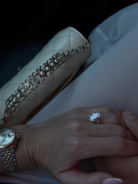 Newly engaged Love Island star Georgia Steel shows off her engagement ring.