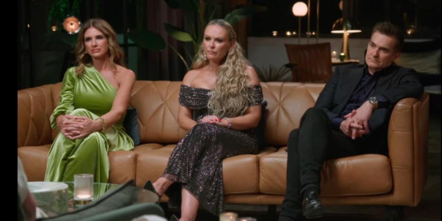 Three experts on MAFS Australia appear stunned by a groom's comment.