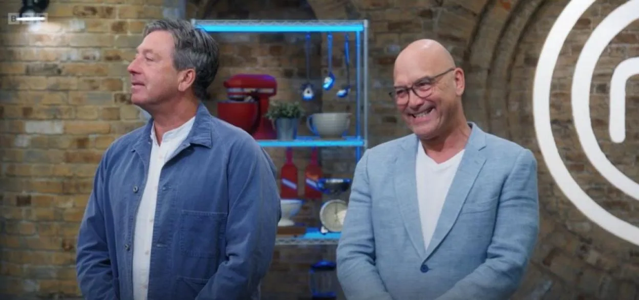 Gregg Wallace and John Torode on the set of MasterChef Series 21.