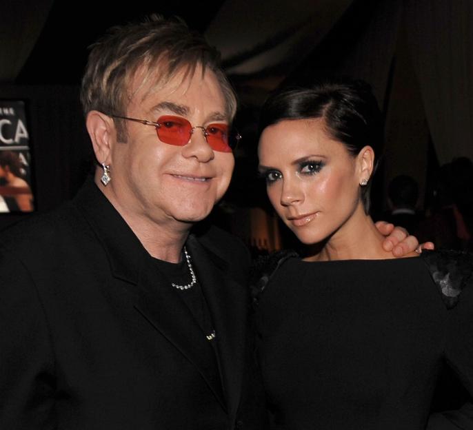 Elton John, Victoria Beckham, David Furnish, and Eva Longoria attend the 17th Annual Elton John AIDS Foundation Oscar party.