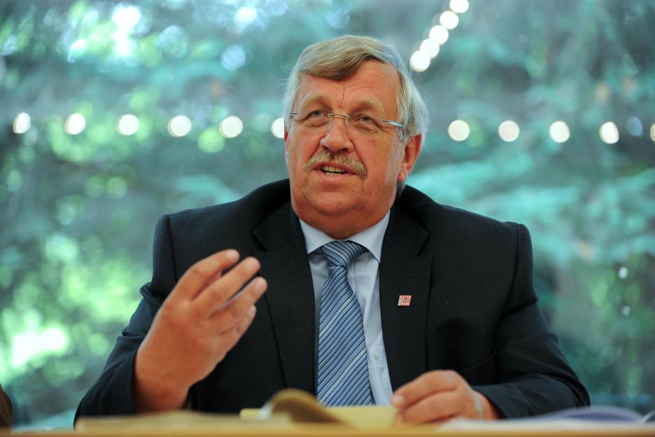 Walter Lubcke speaking at a press conference.