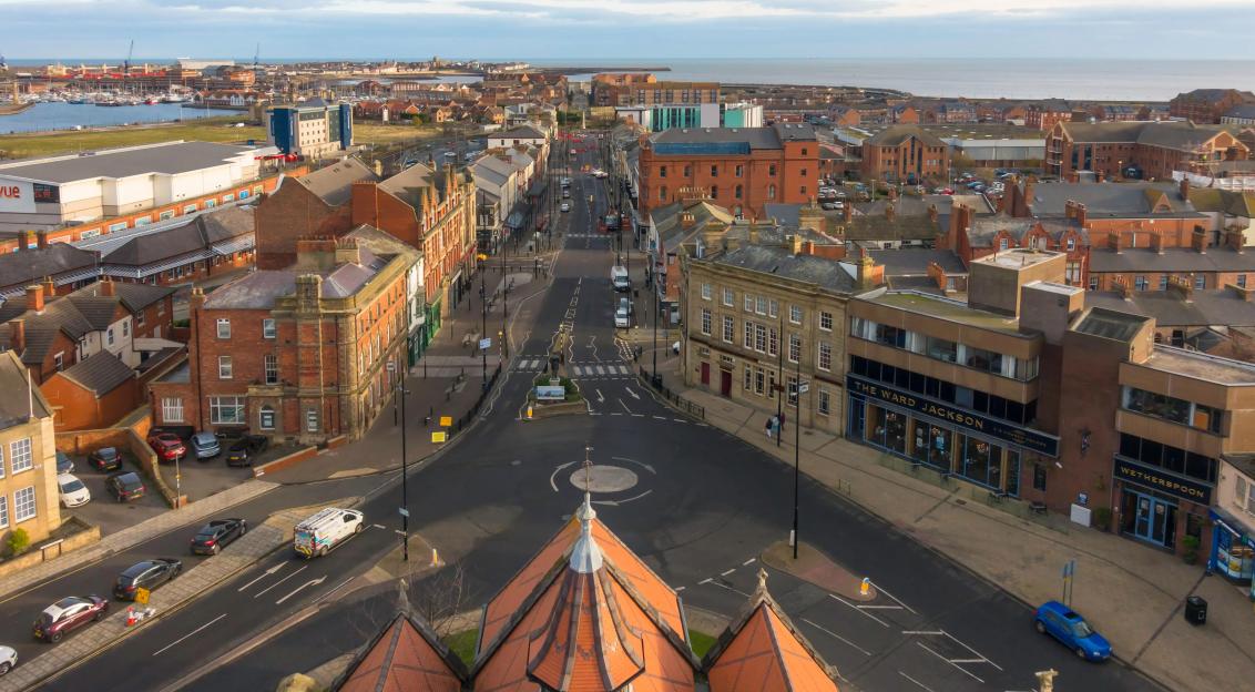 A view looking east down Church Street in Hartlepool, from the tower of the Art Gallery, a Victorian building.