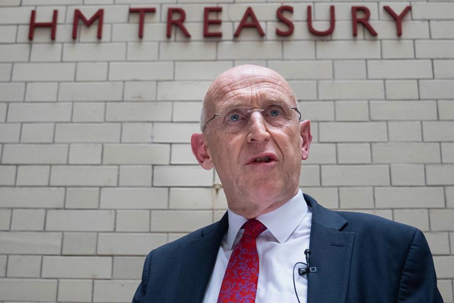 John Healey, newly appointed Chancellor of the Exchequer, addresses staff at HM Treasury.