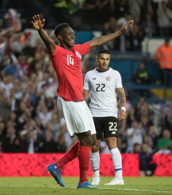 Danny Welbeck celebrates his goal as England finished their preparations for Russia 2018 in style