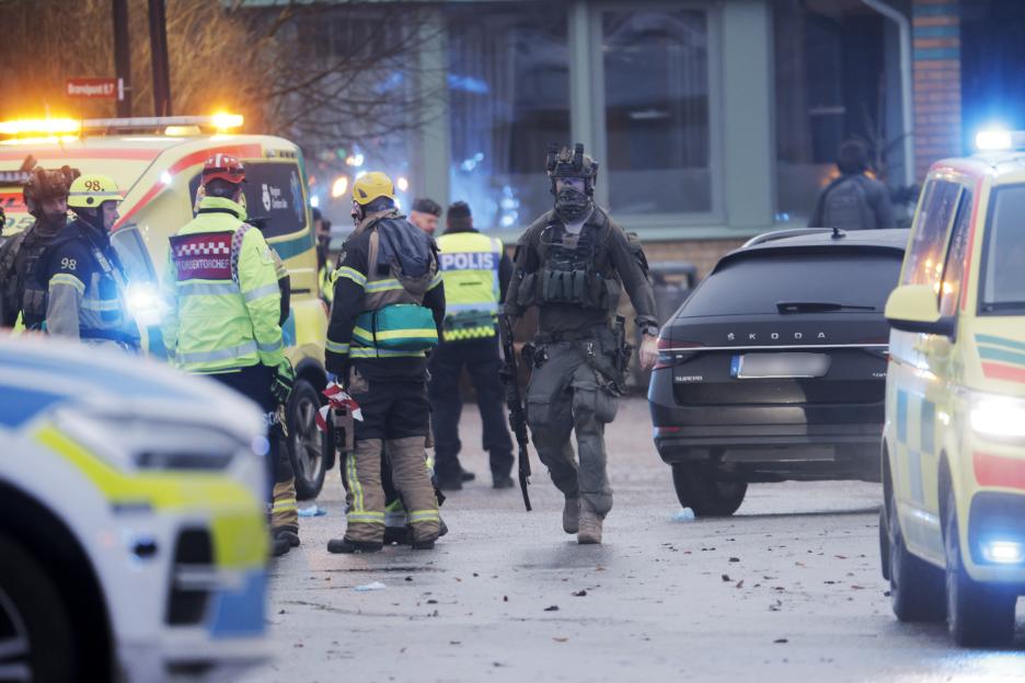 Emergency personnel at a school shooting.