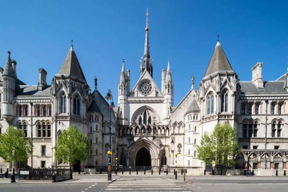 The Royal Courts of Justice in London in an empty street during the Coronavirus lockdown.