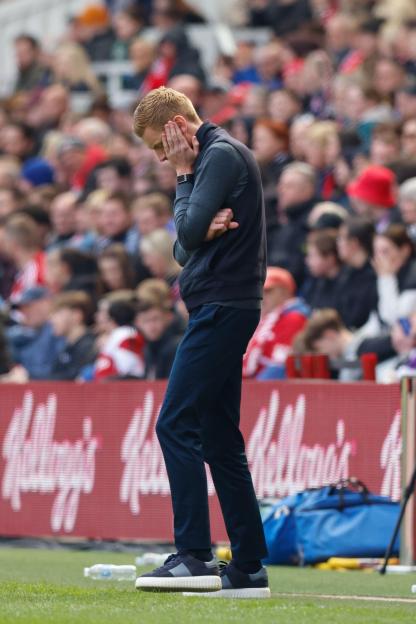 Edward Still manager of Watford shows dejection during the Middlesbrough v Watford Sky Bet Championship match at Riverside Stadium, Middlesbrough, England on 25 April 2026 Credit: Craig Cowan/Every Second Media