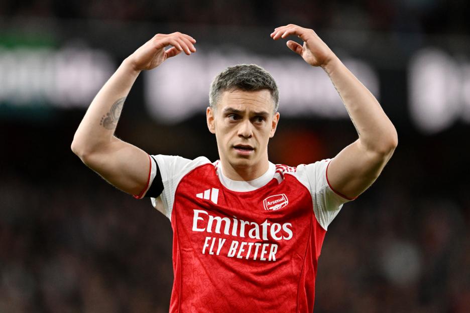 Leandro Trossard of Arsenal reacts during a Premier League match.