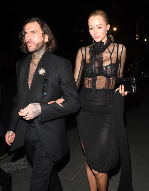 Pete Wicks and Olivia Attwood arriving at the Universal Music Aftershow Party.