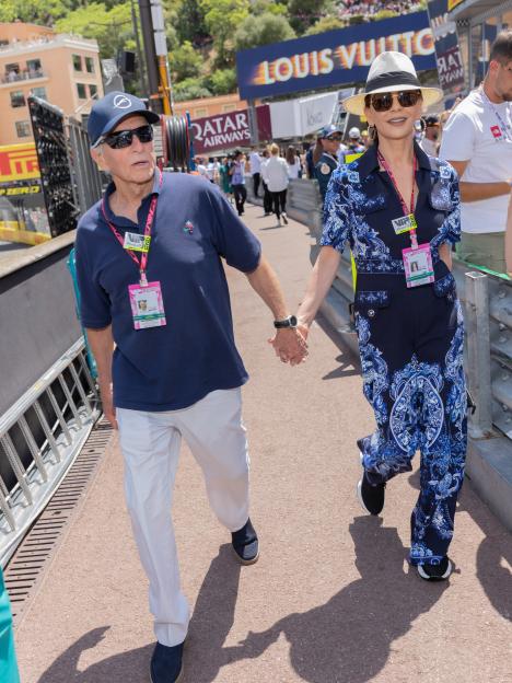 Michael Douglas and Catherine Zeta-Jones holding hands at the F1 Grand Prix of Monaco.