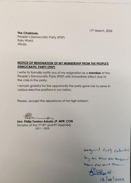 Former FCT Senator Philip Aduda Steps Down from PDP