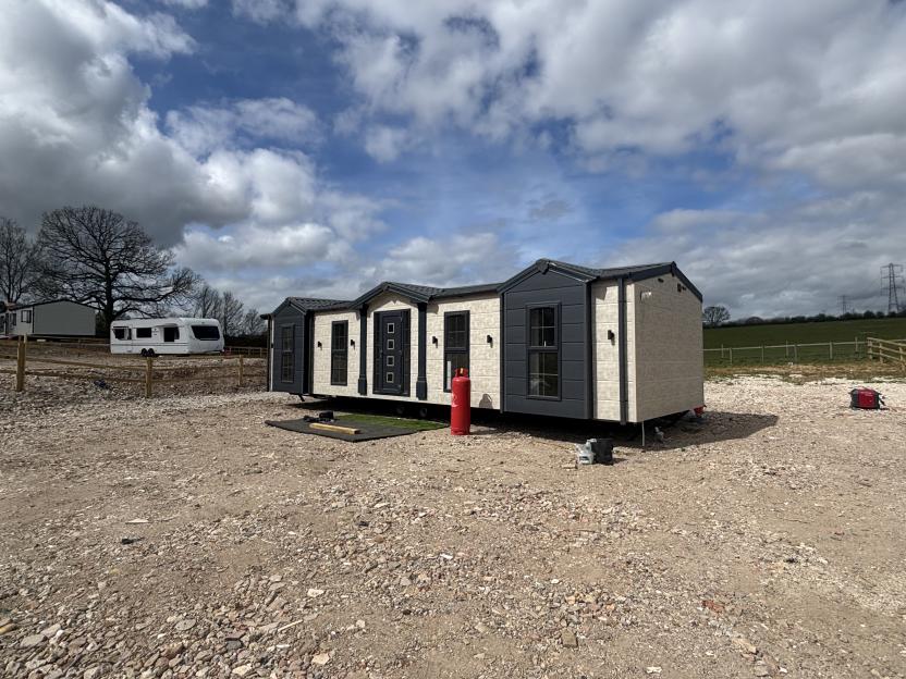 New luxury mobile homes at a Flamstead travellers' camp.