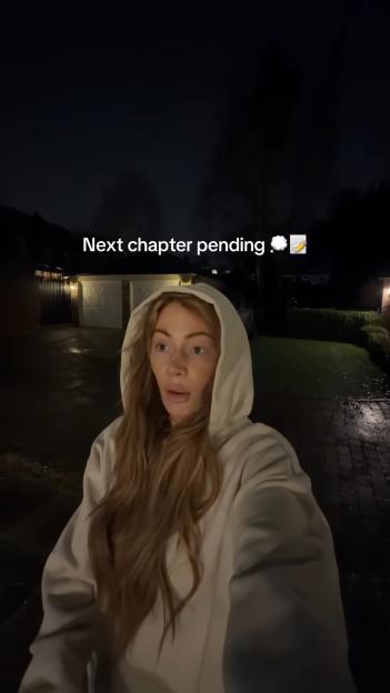Olivia Attwood emotional about leaving her Manchester home, with text "Next chapter pending".