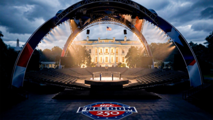 UFC Freedom 250 cage and seating in front of the White House.