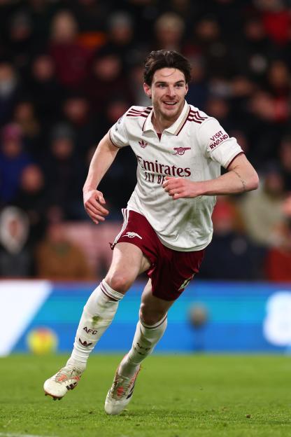 Declan Rice celebrates after scoring during the match.