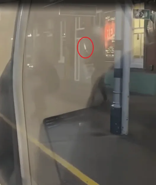 Terrifying moment machete-wielding youths brawl & swing blades at each other on UK train station platform