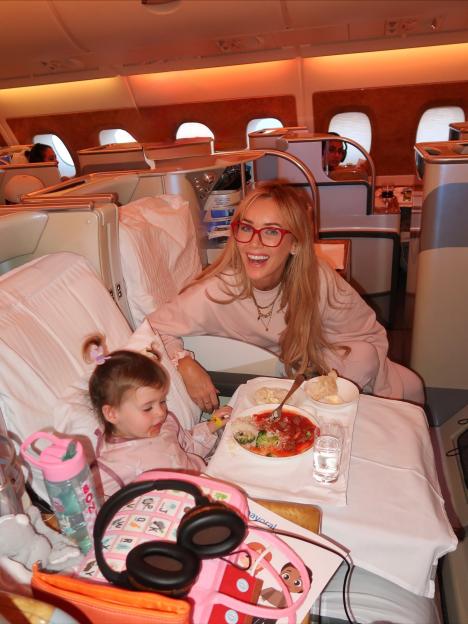 Laura Anderson and her daughter Bonnie flying business class to Dubai.