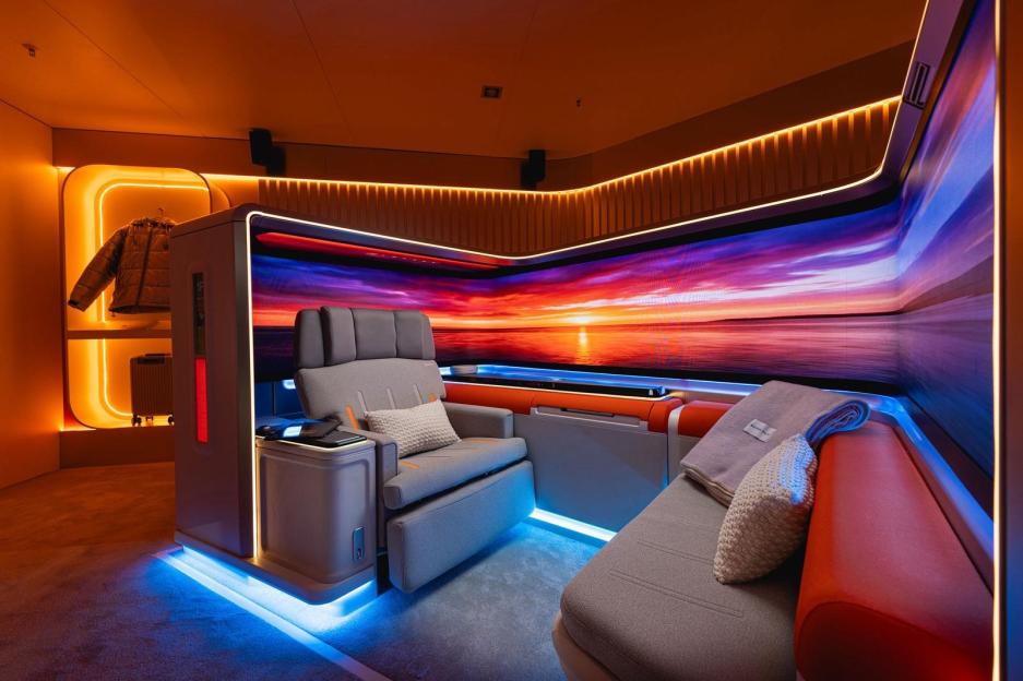 'Could This Be the Strangest Business Class Seat? Discover Innovative Designs Featuring Wraparound TVs That Resemble Private Cinemas!'