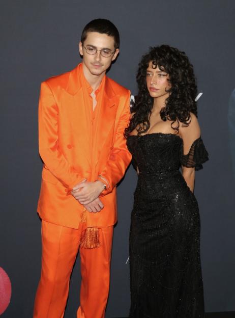 Timothée Chalamet and an unidentified woman at the New York premiere of "Marty Supreme".