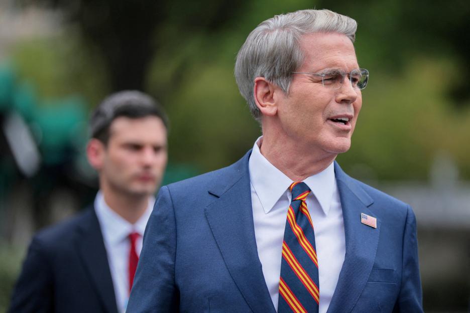 U.S. Treasury Secretary Scott Bessent speaks to members of the media at the White House.