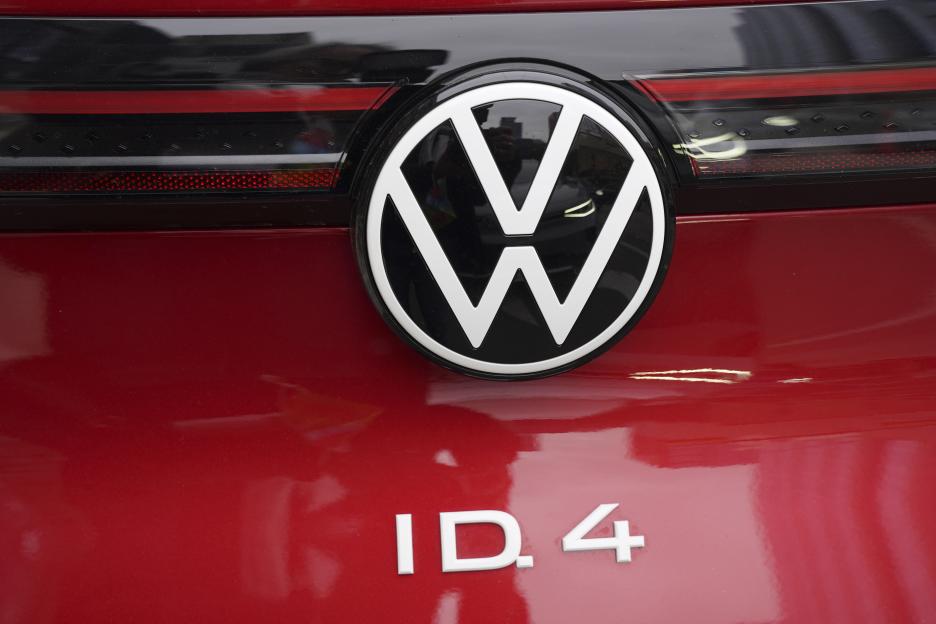 Close-up of the Volkswagen ID.4 Electric Vehicle's rear, showing the VW logo and "ID.4" badging.