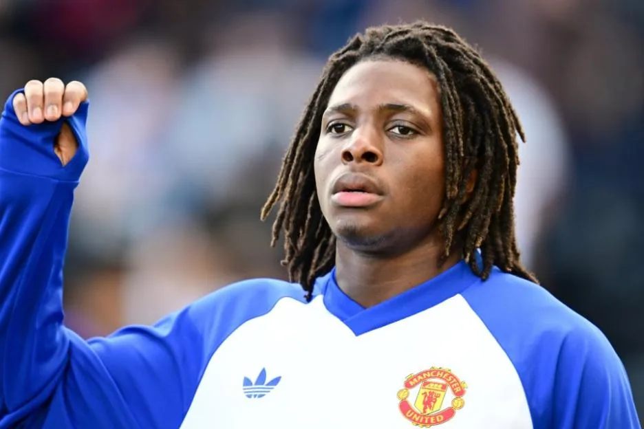 Manchester United defender Patrick Dorgu (13) during a Premier League match.