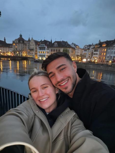 Molly-Mae Hague and Tommy Fury posing for a selfie in Switzerland.