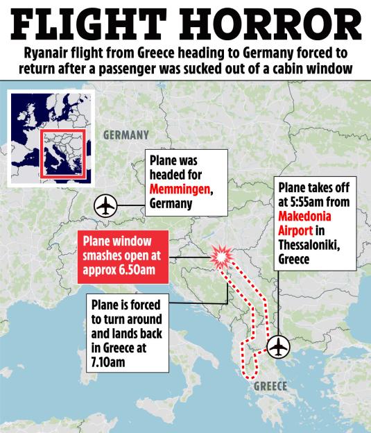 Illustration of a map detailing a Ryanair flight's emergency landing.