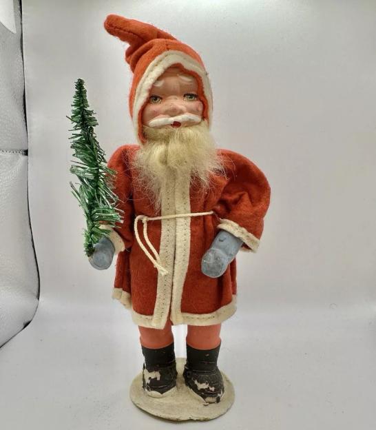 Rare West German St. Nicholas, Santa Belsnickel standing figurine with a tree.