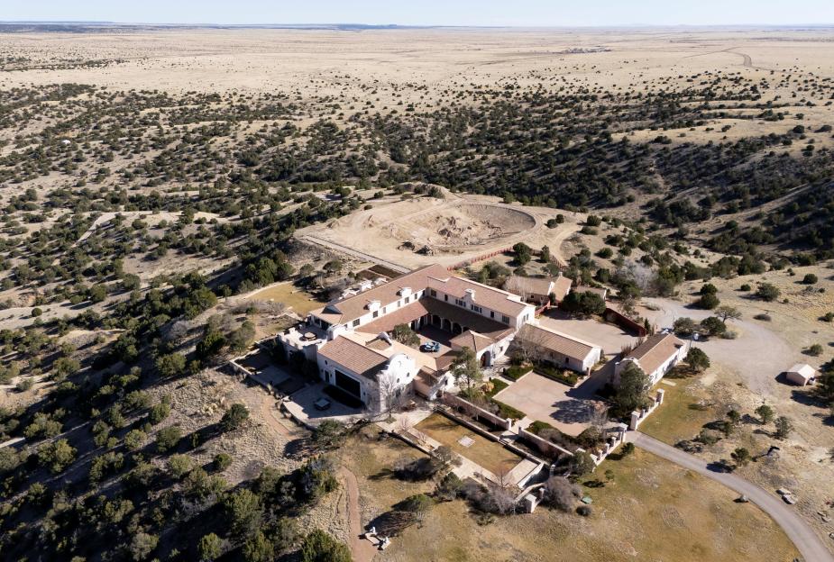A drone view shows Zorro Ranch, a property formerly owned by Jeffrey Epstein, near Stanley
