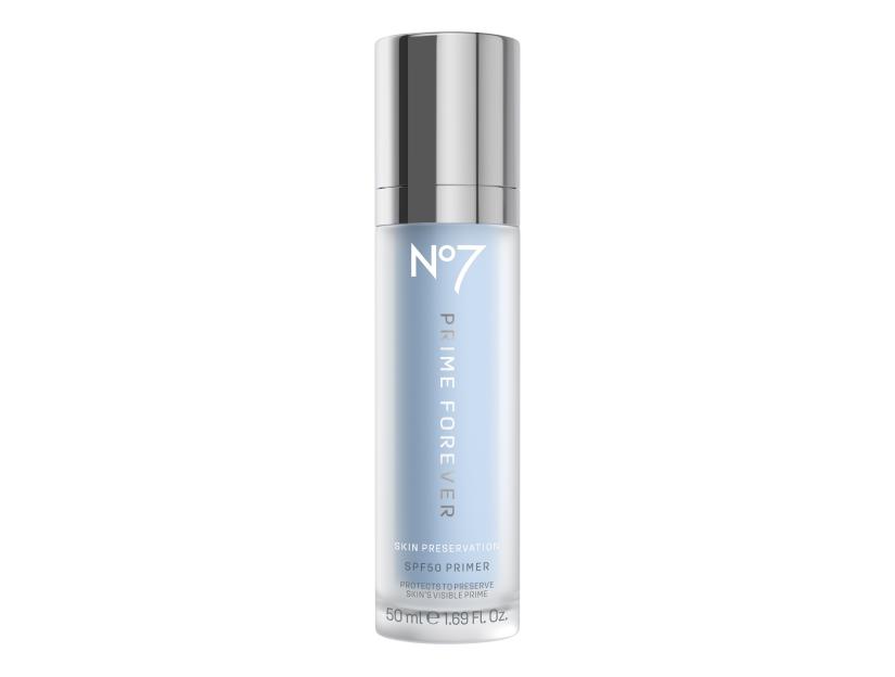 No7 Prime Forever SPF50 Primer bottle.