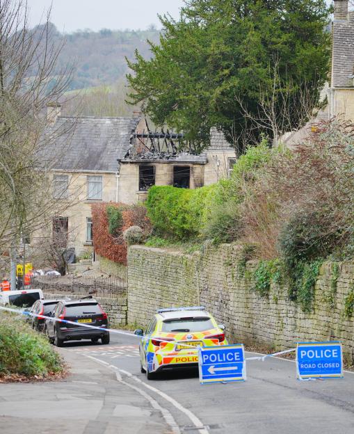 Emergency services at the scene of a house fire in Brimscombe Hill.