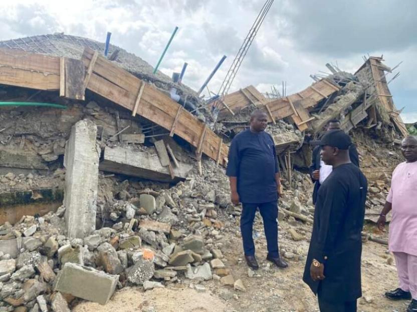 Fubara Inspects Site of Collapsed Building in Rivers [PHOTOS]