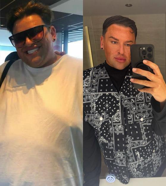 Collage of David Potts before and after his weight loss.