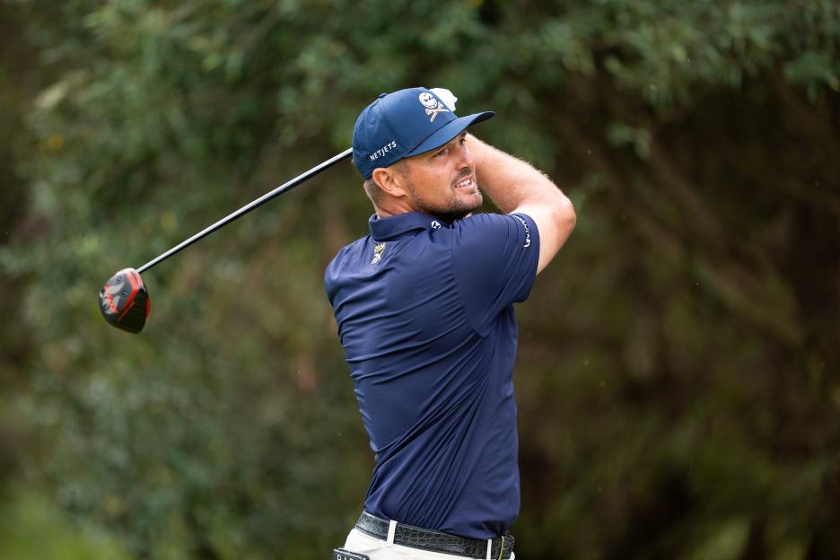 Bryson DeChambeau, of Crushers GC, hitting the golf ball from the 10th tee.