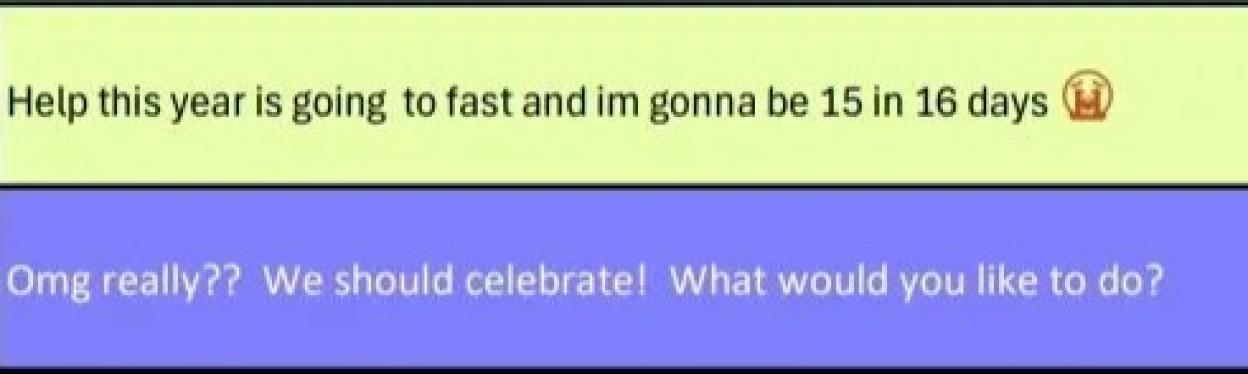 Two Snapchat messages from April 8, 2024. The first message, in a light yellow bubble, says, "Help this year is going to fast and im gonna be 15 in 16 days." The second message, in a purple bubble, from "Paul LIPSCOMBE Dominic Black (owner)," says, "Omg really?? We should celebrate! What would you like to do?"